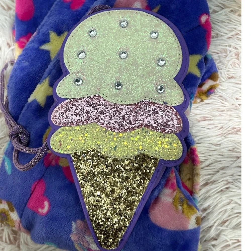 JoJo Siwa Robe and Purse Set Girls 6/6X Purple Unicorn Glitter Ice Cream Cone